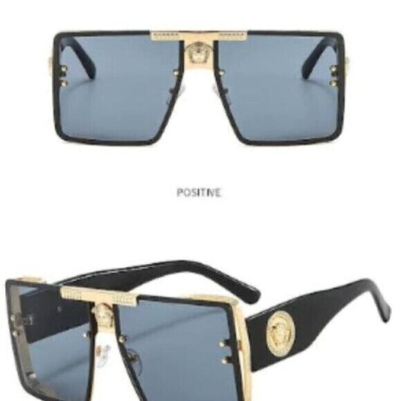 Black Sports Sunglasses Rivet Metal Frame Large Square Gold Frame main image 11